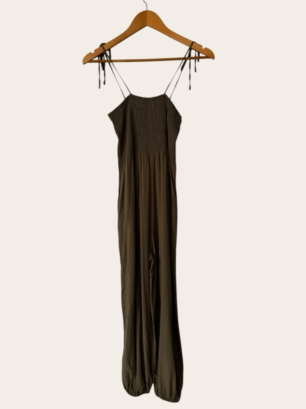 Urban Outfitters Olive Smocked Tie-Strap Jumpsuit - Picture 10 of 14